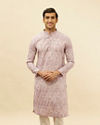 Lavender Rose Pink Jaal and Floral Print Kurta Set